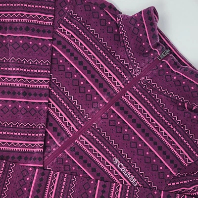 Pulôver feminino Columbia 1/4 zíper manga longa XS rosa roxo estampa asteca - Imagem 1 de 4