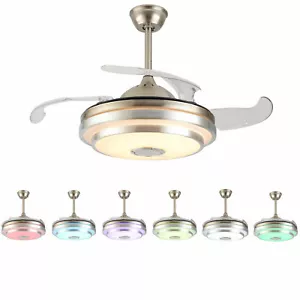 42" Invisible Ceiling Fan Light 7 Color LED Bluetooth Player 3 Speed Timing w/RC - Picture 1 of 12