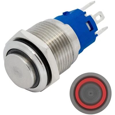 Stainless steel Push button raised Ø16mm Ring LED Red IP65 2,8x0,5mm Pins 250V 3 - Image 1 of 3