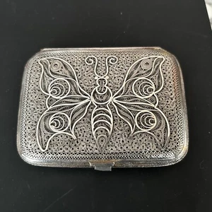 Vintage Sterling Schmetterling Design filigran Zigarettenetui mit Manschettenknöpfen & Lederetui! - Bild 1 von 17