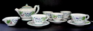Fortebraccio Ceramiche TEA SET Teapot, Sugar Bowl, 5 Cups & Saucers PERFECT - Picture 1 of 11