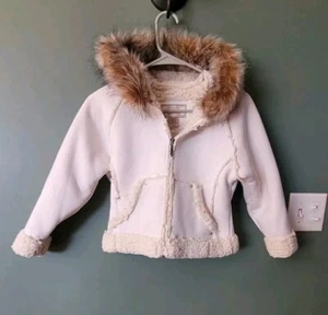 Arizona Jean Company Girl's Coat Size Small Cream with Faux Fur Hood - Picture 1 of 3