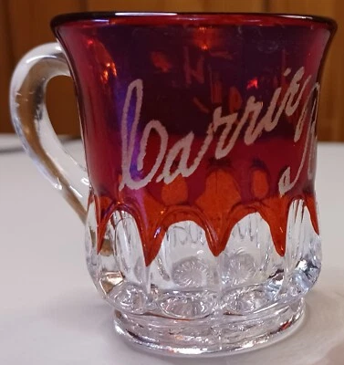 Vintage Ruby Flash Stained Red Pressed Glass Small Shot Glass, Carrie Redd 1914 - Image 1 of 4