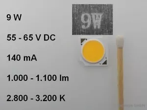 COB LED 9 W 55-65 V 140 mA 1.000-1.100 lm 2.800-3.200 K weiss white blanc wit - Bild 1 von 4