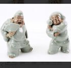 Pair Chinese or Japanese Celadon Figurines Statues Figures 7.5”