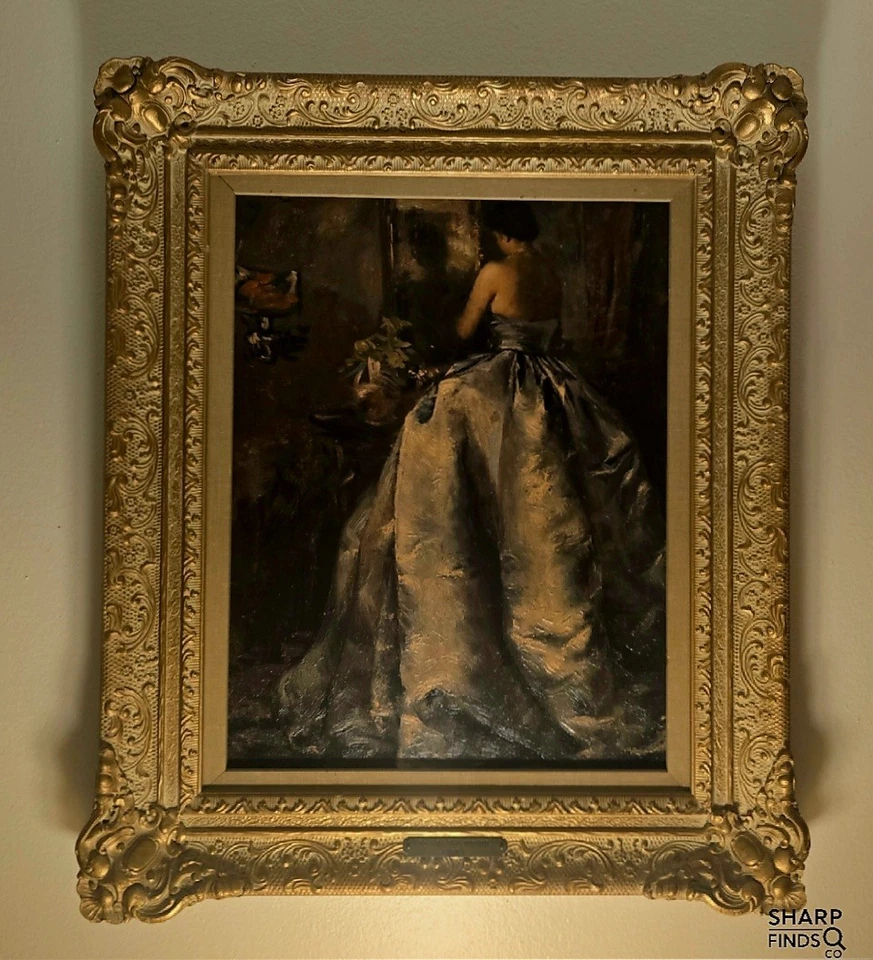 Pintura Rara Matthias Padua “Ante el Espejo” Lienzo Adornado Enmarcado Dorado Foto 1 de 4