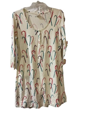 SOMA EMBRACEABLE  CANDY CANES CHRISTMAS/HOLIDAY IVORY SLEEPSHIRT  XS - Image 1 of 3