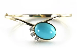 Armreif Armspange Türkis oval + 3 Brillanten TW/VVS 585 Gelbgold [BRORS 19487] - Bild 1 von 4