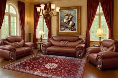NEW Royalty Kingdom 3PC Sofa Set Brown Chocolate Leather Traditional Living Room - Image 1 of 4