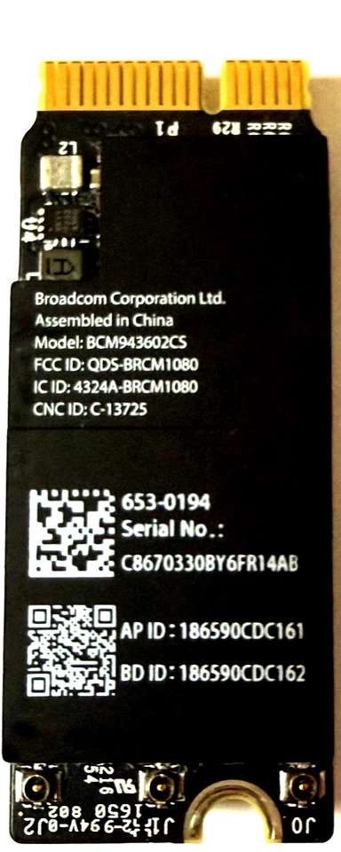 Tarjeta de aeropuerto WiFi Bluetooth 653-0194 BCM943602CS para Macbook Pro 15" A1398 2015 Foto 1 de 2