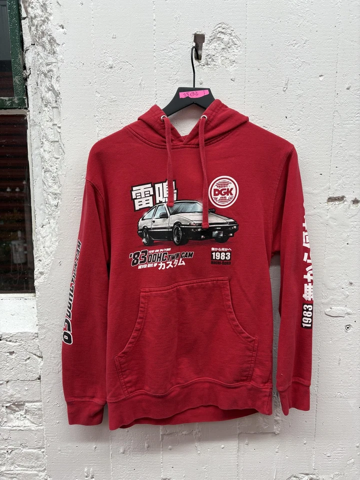 DGK Hoodie Mens Small Red Hachi Roku 1983 Car Graphic Japanese Streetwear Anime - Image 1 of 4