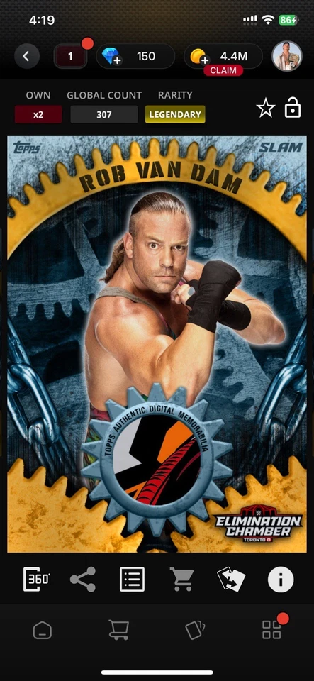 Topps Slam WWE 2025 Elimination Chamber Gold Relic - Rob Van Dam 307cc LEGENDARY - Image 1 of 1
