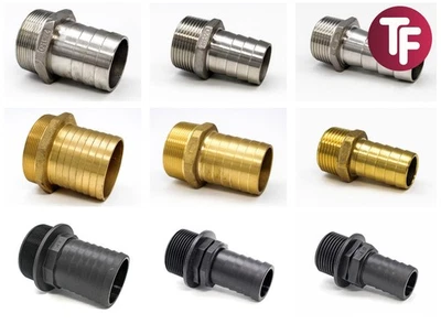 Hose Barb Tail Male BSP Polypropylene Stainless Steel Brass 1" 1.25" 1.5" 2" 3" - Image 1 of 4