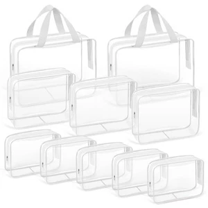 10 PCS Clear Travel Makeup Toiletry Bag, Plastic PVC Cosmetic TSA Approved Or... - Picture 1 of 6