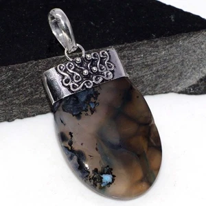 Cap Statement Stick Agate 925 Silver Plated Gemstone Pendant 2" MJ - Picture 1 of 3