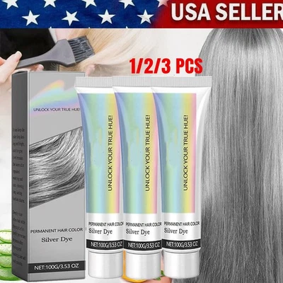1/2/3 X новый натуральный экстракт эссенции серебро краска для волос, серебро серый краска для волос крем 🔥 - Изображение 1 из 4