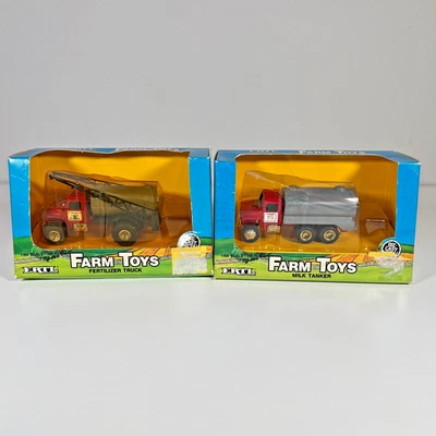 Lot of 2 Vintage 1987 Ertl 1:64 Farm Toys Fertilizer Truck & Milk Tanker - Image 1 of 4