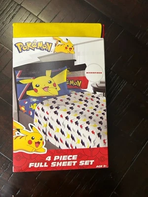 Pokémon: Lightning Bolt 4pc Full Sheet Set! 1 Fitted/1 Flat Sheet/2 Pillow Cases - Image 1 of 3