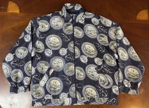 Oleg Cassini Silk Jacket Large Bomber Pockets Nautical Compass Vintage 80s-90s - Picture 1 of 13