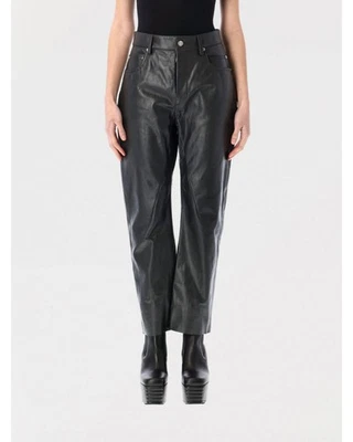Rick Owens Straight Leg Leather Trousers Women Black Pants - Imagem 1 de 4