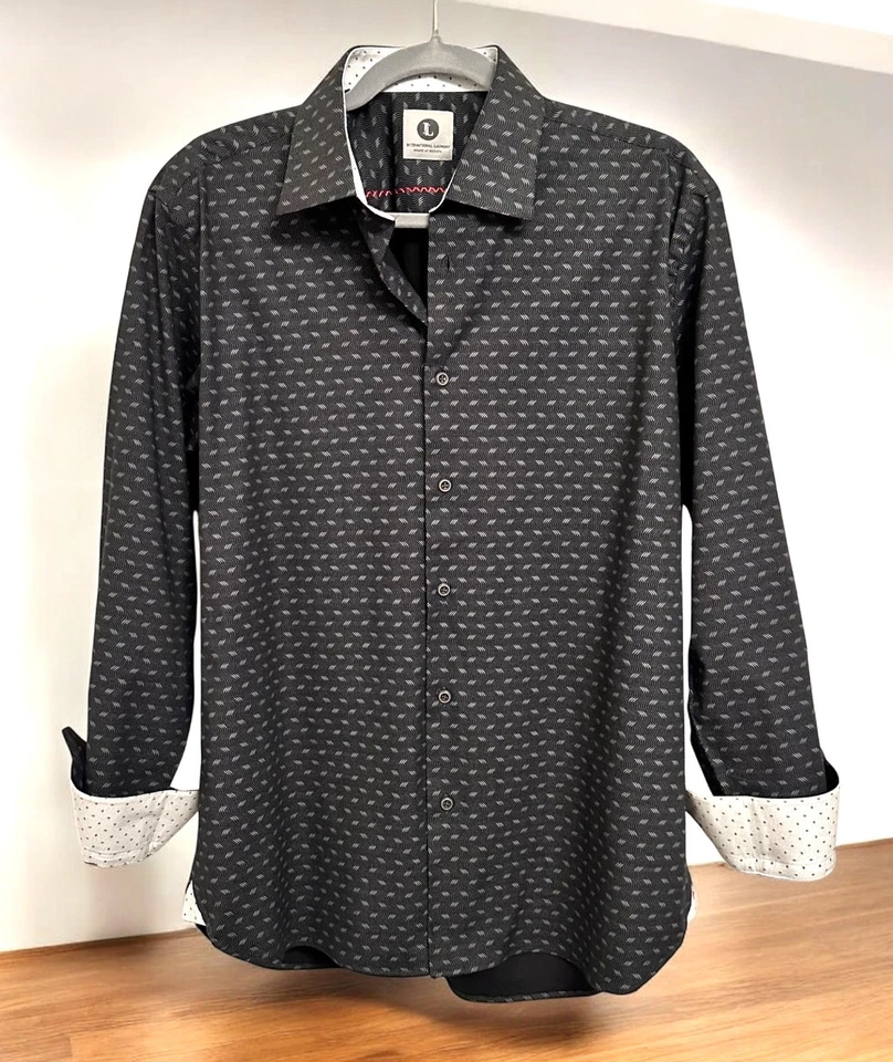 Рубашка мужская International Laundry черная с серым узором большая - Изображение 1 из 4