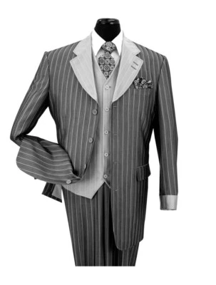 Traje Fortino Landi Para Hombre 3 Piezas Gángster Rayas Lana Sensación con Chaleco 2911  Foto 1 de 4