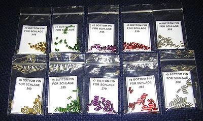 SPEICIALTY PRODUCTS Bottom Lock Pin Refill Packs for Schlage Re-key Pin Kit. 25 Lock Pins Each Size