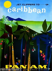 Jet Clippers to Caribbean Islands Beach Vintage Reise Werbung Kunst Poster - Bild 1 von 1
