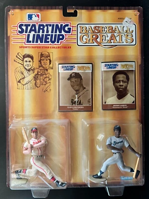 Hank Aaron, Eddie Mathews, 1989 alineación inicial, nuevo en embalaje original Foto 1 de 2