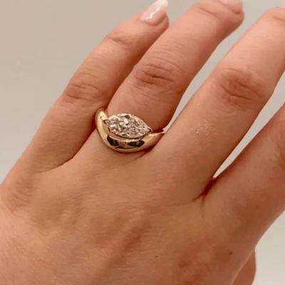 Diamond Gold Ring Marquise Cut 18k Yellow 1.00 Carat IGI Certified Lab Created - Image 1 of 4