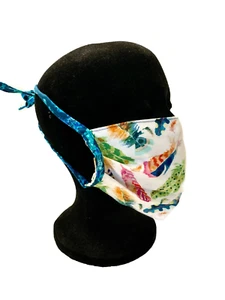 Pleated Face Mask Of A Feathers Pattern | Face Mask Has Tie Backs - Picture 1 of 6