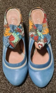 Staccato Women Multicolo Leather Floral bow Wedge Heels Slides/Mules/Shoes38/UK5 - Picture 1 of 7