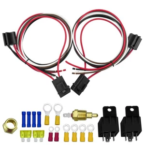 Dual Electric Cooling Fan Wiring Harness Thermostat Temp Switch Sensor Relay Kit - Picture 1 of 9