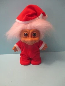 Vintage Russ Berrie Troll Doll Plush Red Santa Hat and Pajamas Christmas Troll 8 - Picture 1 of 4