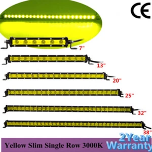 Yellow Slim LED Fog Light Bar 7 13 20 25 32 38 inch Spot Flood Combo Offroad SUV - Picture 1 of 26