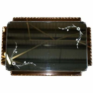 LOVELY 1930'S PEACH FRENCH ART DECO VENETIAN ETCHED & ENGRAVED BEVELLED MIRROR - Picture 1 of 12