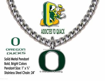 OREGON DUCKS NECKLACE 24" Stainless Steel Chain Metal Logo NCAA Football HOT!' - Image 1 of 4
