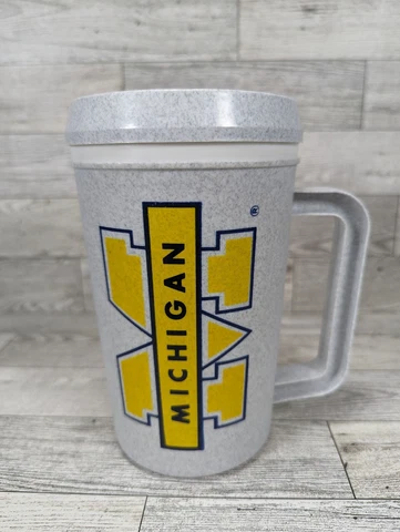 Vintage Michigan Wolverines Insulated Super Thermo Coffee Mug Cup NCAA 22oz Cover
