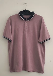 M&S Mens Short Sleeve T Shirt Tee Top Size L Collared Neck Button Up Light Plum - Picture 1 of 14