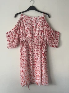 LK Bennett Dress Size 14 Red ‘Marnie’ 100% Silk Animal Print Cold Shoulder - Picture 1 of 11