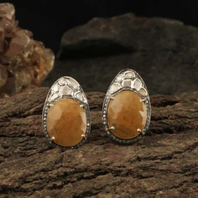 Pendientes de plata 925 con piedras preciosas de berilo amarillo venta de Navidad regalos ropa de oficina Foto 1 de 3