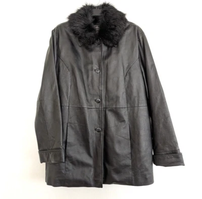 TERRY LEWIS Abrigo Desmontable Mujer L Cuero Negro Imitación Piel 2 en 1 Bolsillos Dinero Foto 1 de 4