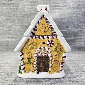 Laurie Gates Ceramic Cookie Jar Gingerbread Cookie House "Holiday Treats" - Picture 1 of 12