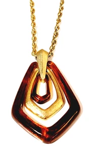 Vintage Avon Necklace Pendant Brushed Gold-tone Root Beer Lucite Geomtric br0134 - Picture 1 of 6