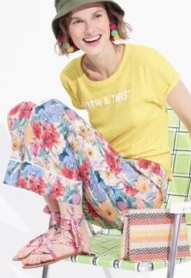 83 J. Pantalón Crew X Liberty Seda en Marfil Multi Melodía Floral Corte Ancho 0 Raro Nuevo Foto 1 de 4