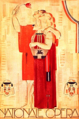 NATIONALE OPERA COUPLE FLOWER HAPPY SAD MASKS THEATRE VINTAGE POSTER REPRO - Image 1 of 3