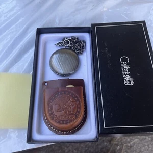#H - COLIBRI QUARTZ POCKET WATCH AMERICANA LEATHER HOLSTER NIB VTG NEW - Picture 1 of 3