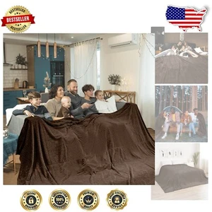 Oversized King Size 120x120 Inch Brown Stripe Microfiber Blanket - Cozy Warmth - Picture 1 of 10