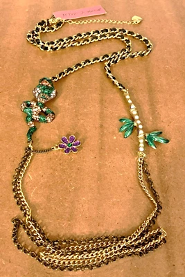 Collar Betsey Johnson GREEN COBRA SERPIENTE Flor Bambú LARGO 36"- 39" - NUEVO CON ETIQUETAS Foto 1 de 4