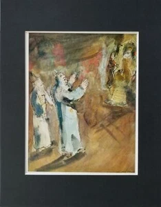 Marc Chagall Moses And Aaron Before Pharaoh Matted Offset Color Lithograph 1973 - Picture 1 of 4